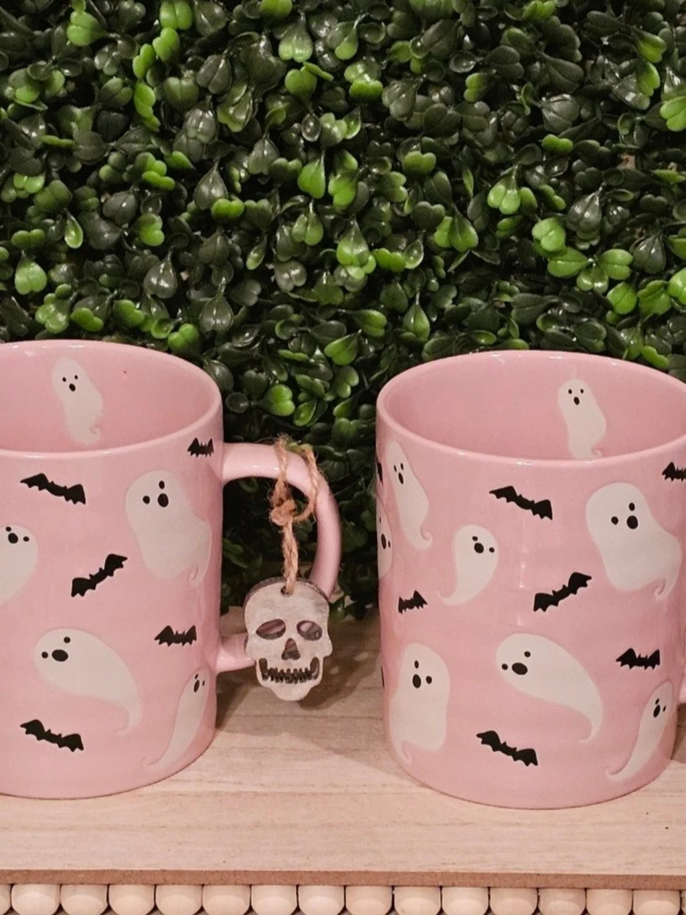 Pink Ghost & Bat Ceramic Mug Set by